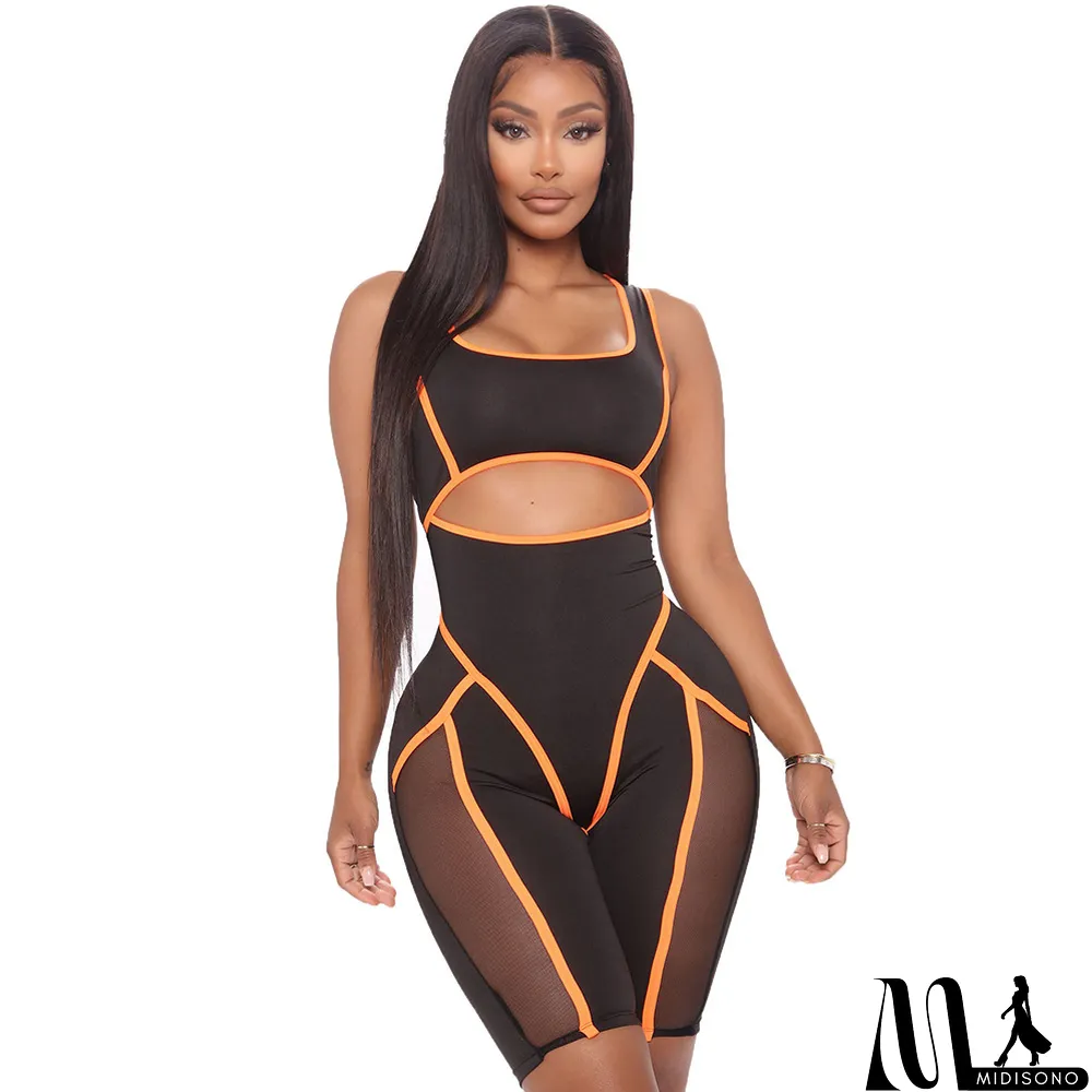 MidiSono - Women Summer Sexy Colorblock Sleeveless Cut Out Jumpsuit