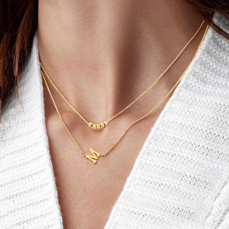 2 Pcs/set Gold Classic Fashion Initial Letter Copper Bead Stainless Steel Bracelet Women Necklace Suit