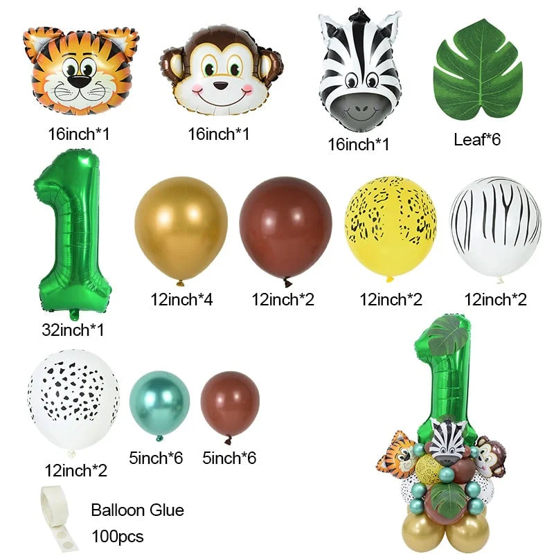 35pcs 1-9 Jungle Safari Animal Number Balloons Set Kids 1 2 3 Years Birthday Party Decoration Forest Party Supplies Baby Shower