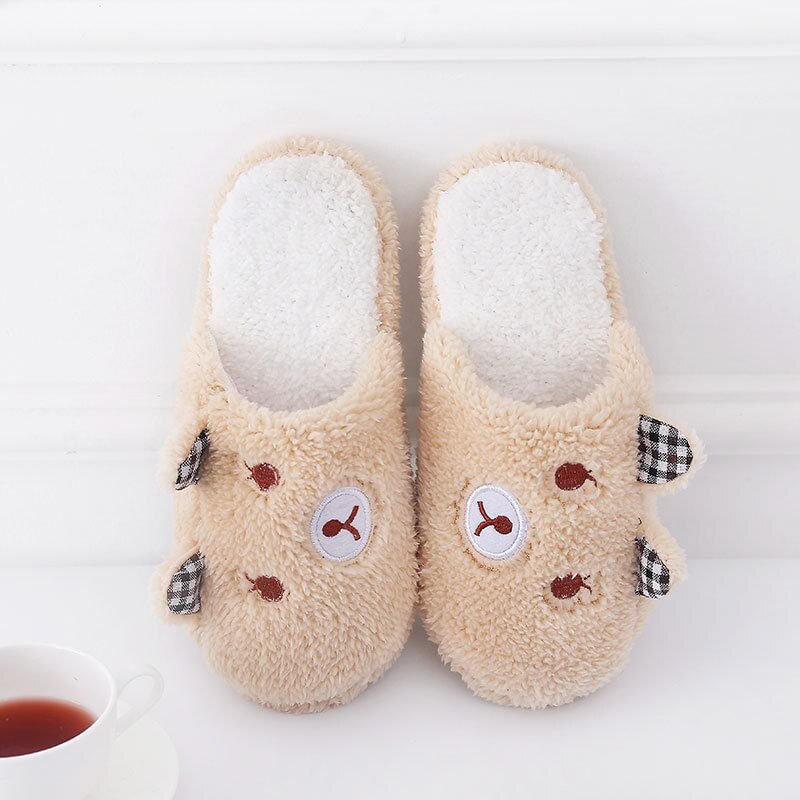 Women's Slippers for Home Velvet Plush Slippers Indoor Female Home Slippers Cute Cartoon Soft Slippers TPR Non-slip Female Shoes