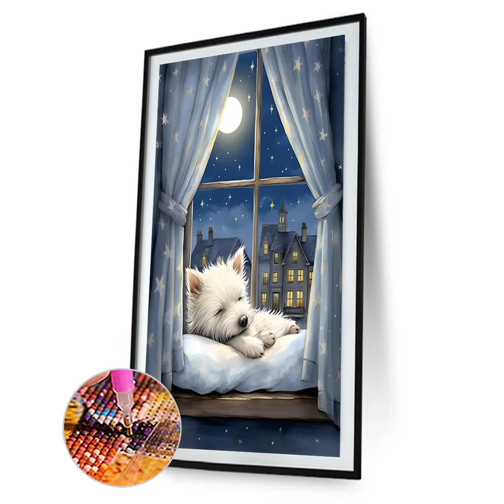 Diamond Painting - Full Round Drill - Windowsill Puppy(Canvas|40*60cm)