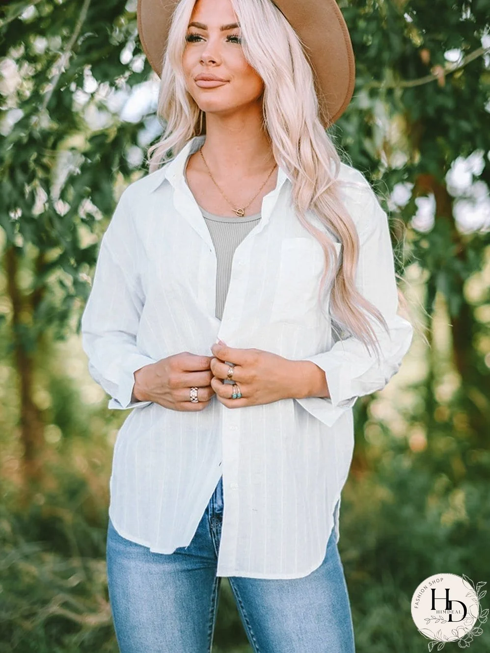 Simple Solid Lapel Button Long Sleeve Blouses