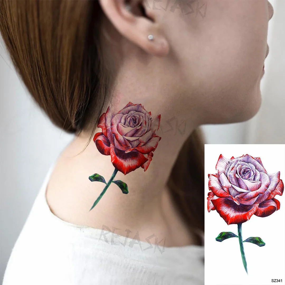 Colored Rose Fashion Feet Temporary Tattoos For Women Adult Hummingbird Sunflower Fake Tattoo Body Art Washable Tatoos Sticker