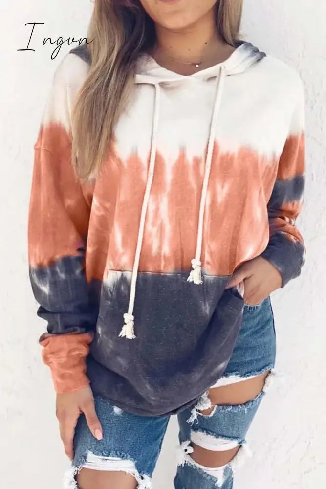 Ingvn - Hooded Collar Tie-Dye Print Hoodie(3 Colors) S / Orange Tops
