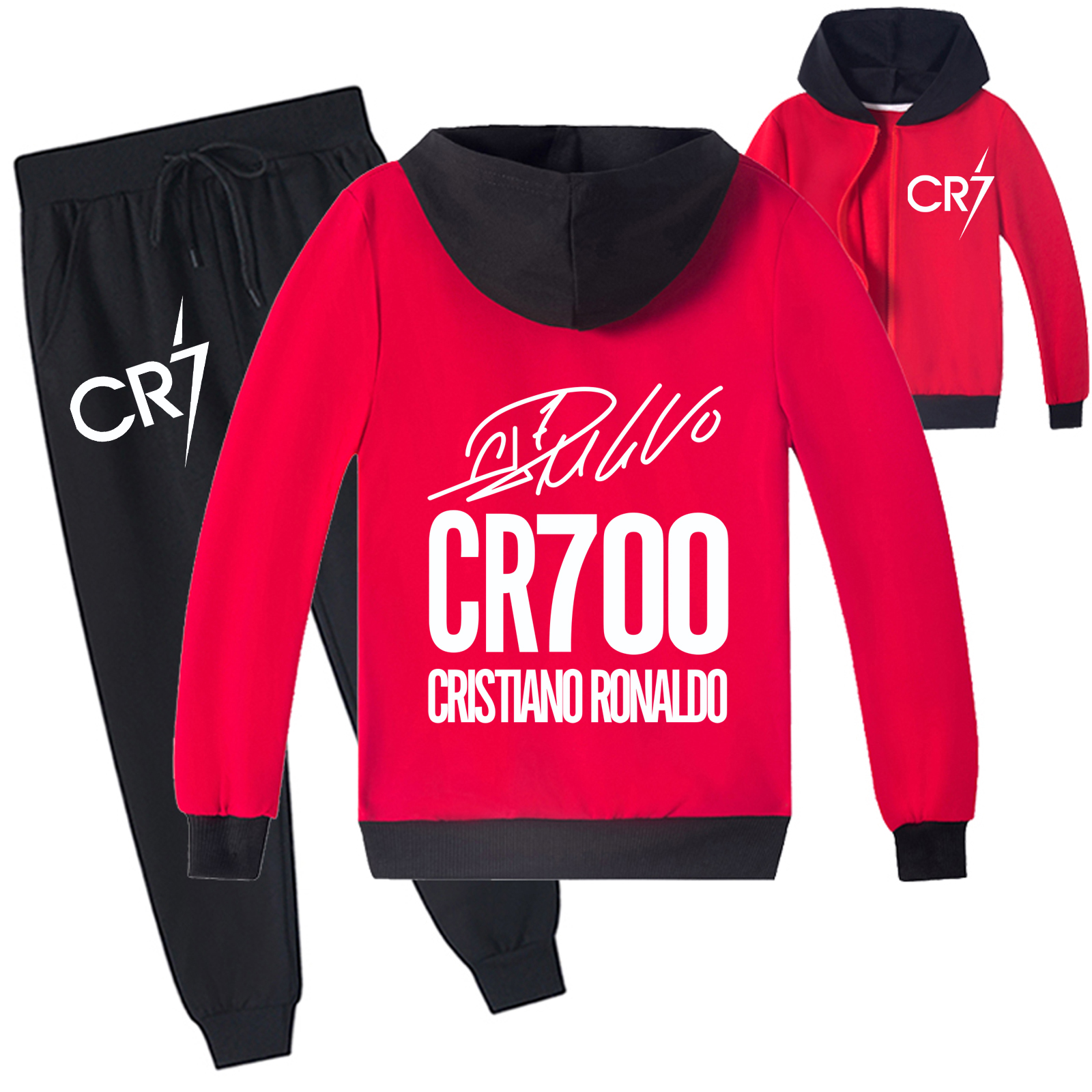 Mayoulove Cristiano Ronaldo Zip-Up Set for Kids - Unisex Sportswear, Perfect for Boys & Girls, Soccer Fans-Mayoulove
