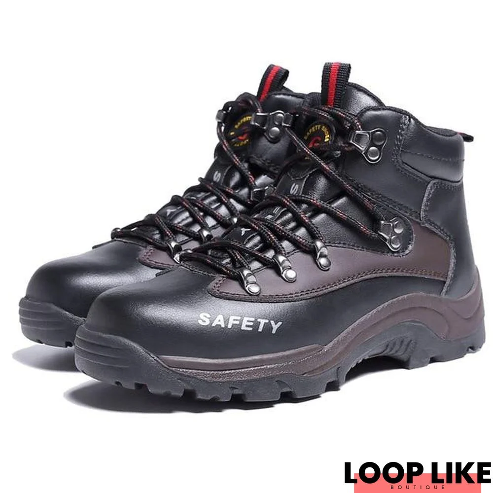 Men Safety Shoes Cow Leather Steel Toe Work Shoes Warm Safety Boots Wear-Resisting Work Boots