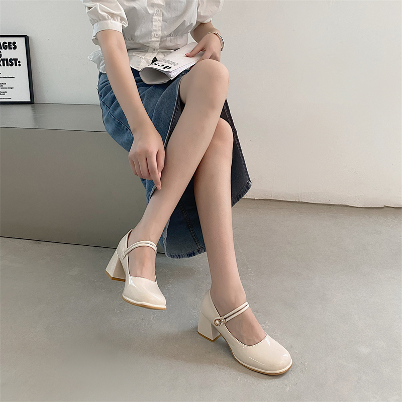 Vintage French Style Women's High Heels Wide Straps New Summer 2025 Mary Jane Shoes Dresses Small Leather Shoes