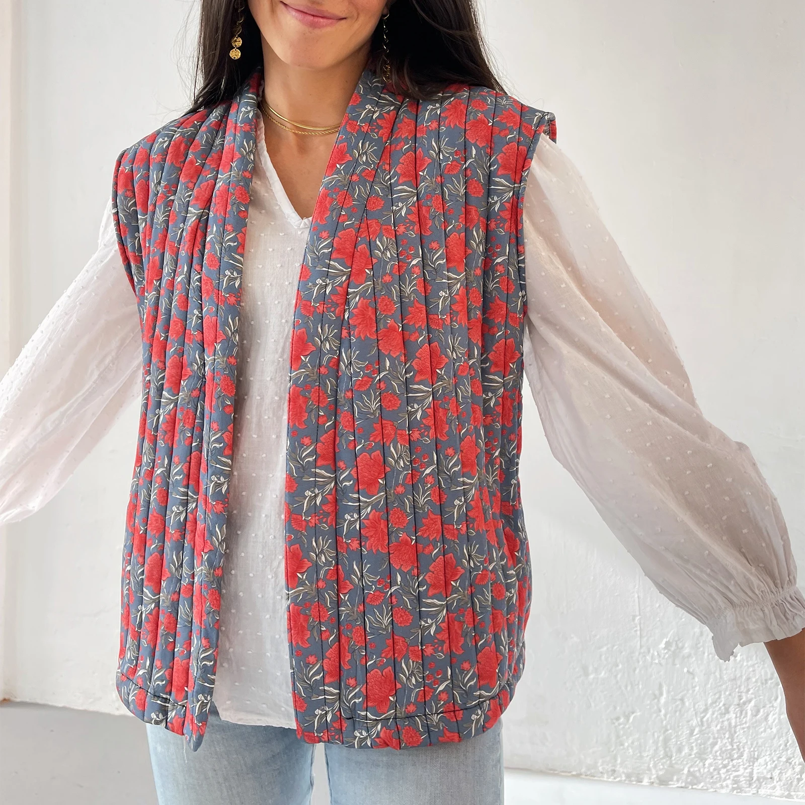 Ragparams costume ideas women Women Y2k Vintage Crop Floral Quilted Puffer Vest Lightweight Sleeveless V Neck Front Tie Padded Cardigan Gilet Outwear