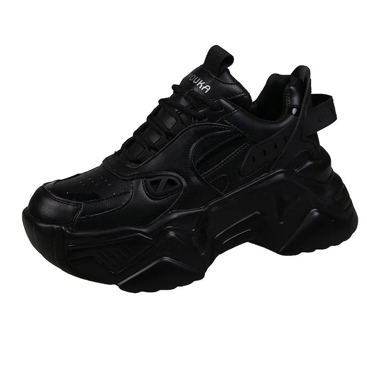 Women Platform Sneakers Leather Casual Ladies Chunky Shoes 2020 White Woman High Black Fashion Brand Thick soled Wedge Sneakers