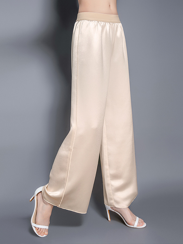 19 MOMME Pantalon décontracté en soie à taille élastique-Soie Plus