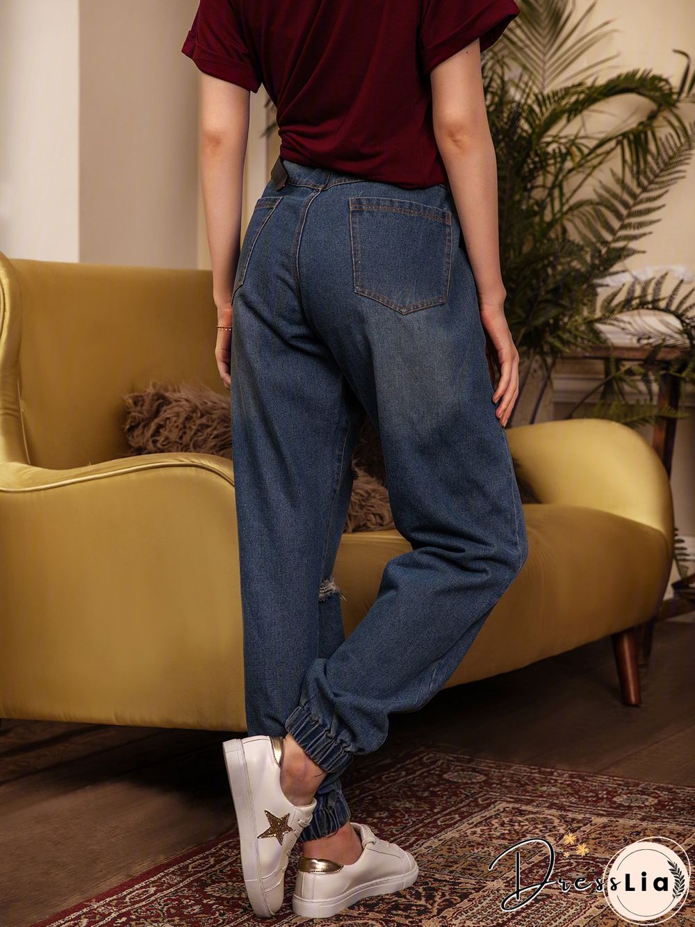 Casual retro breasted denim trousers