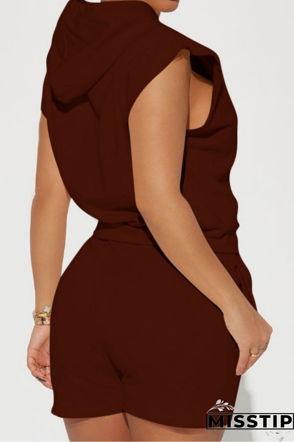 Orange Casual Solid Basic Hooded Collar Sleeveless Two Pieces