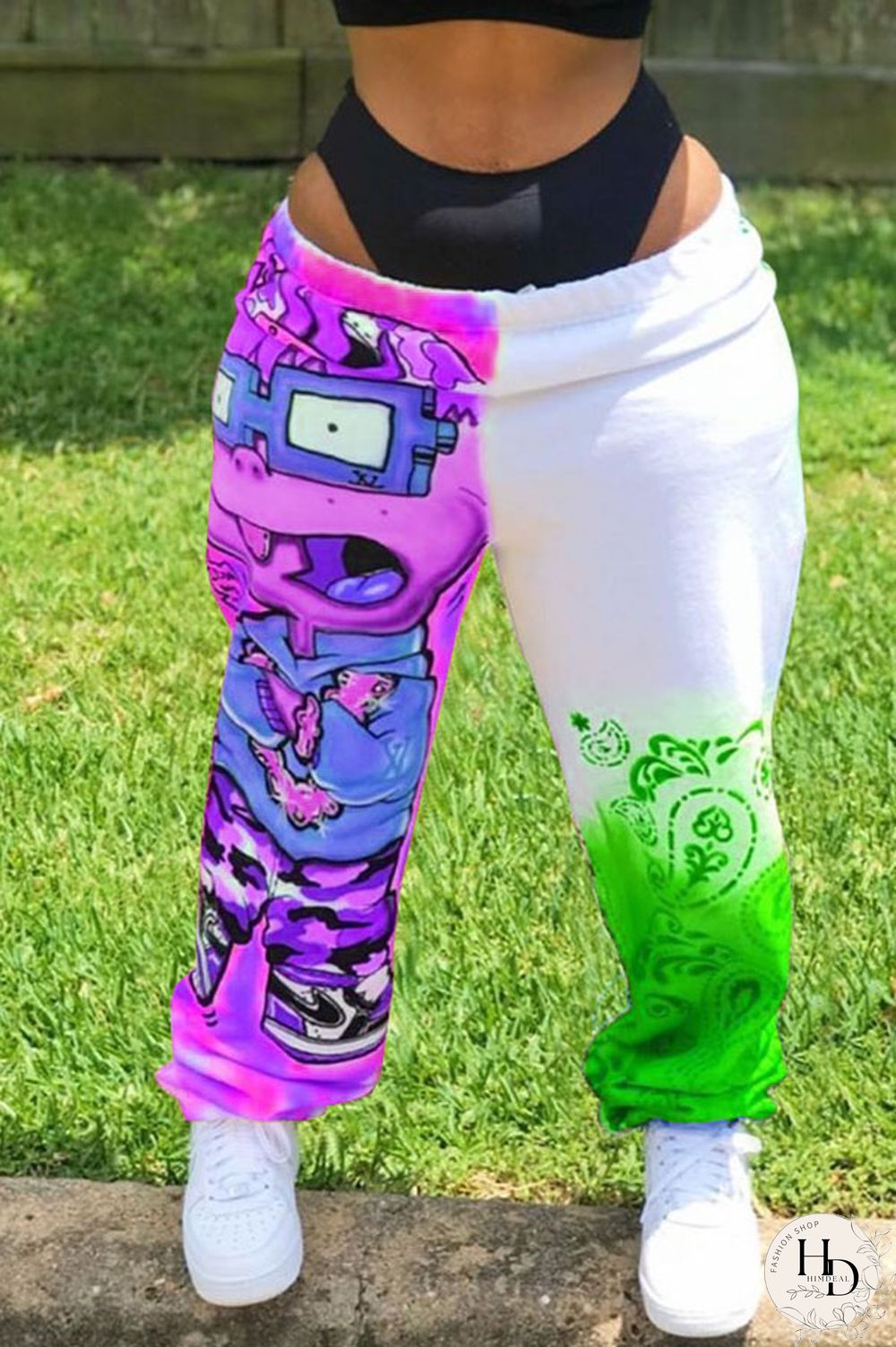 Black multicolor Elastic Fly Mid Print Harlan pants Pants Bottoms