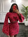 Printed Long Sleeves Wrap U-Neck