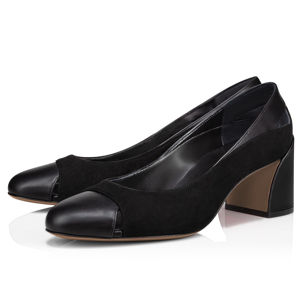 Black Vegan Leather Round Toe Chunky Heel Slip-On Pumps Nicepairs