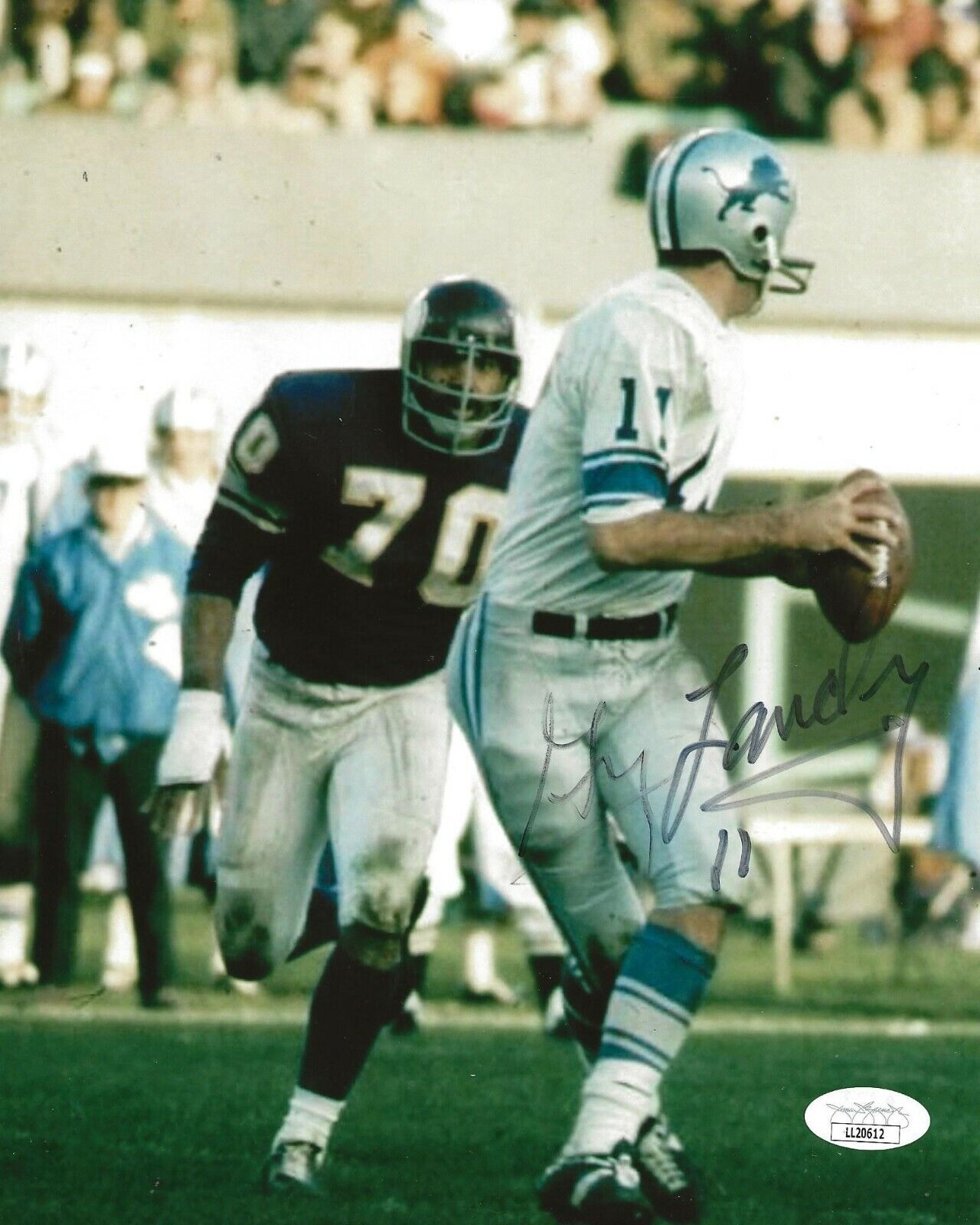 Greg Landry signed Detroit Lions 8x10 Photo Poster painting autographed JSA