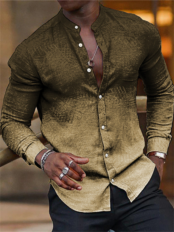 Spring and Fall Gradient Men's Casual Long-sleeved Collar Shirt