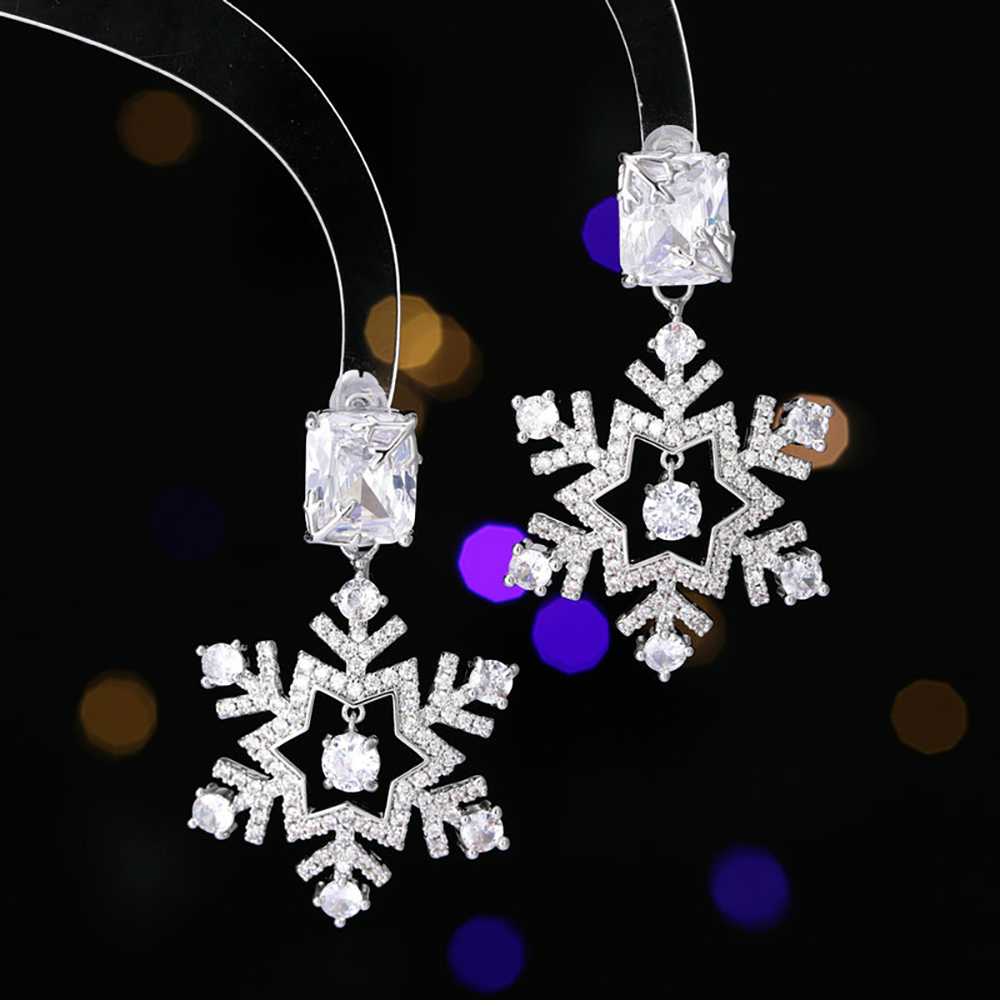 Hollow Snowflake Christmas Iced Out CZ Stone Stud Earrings