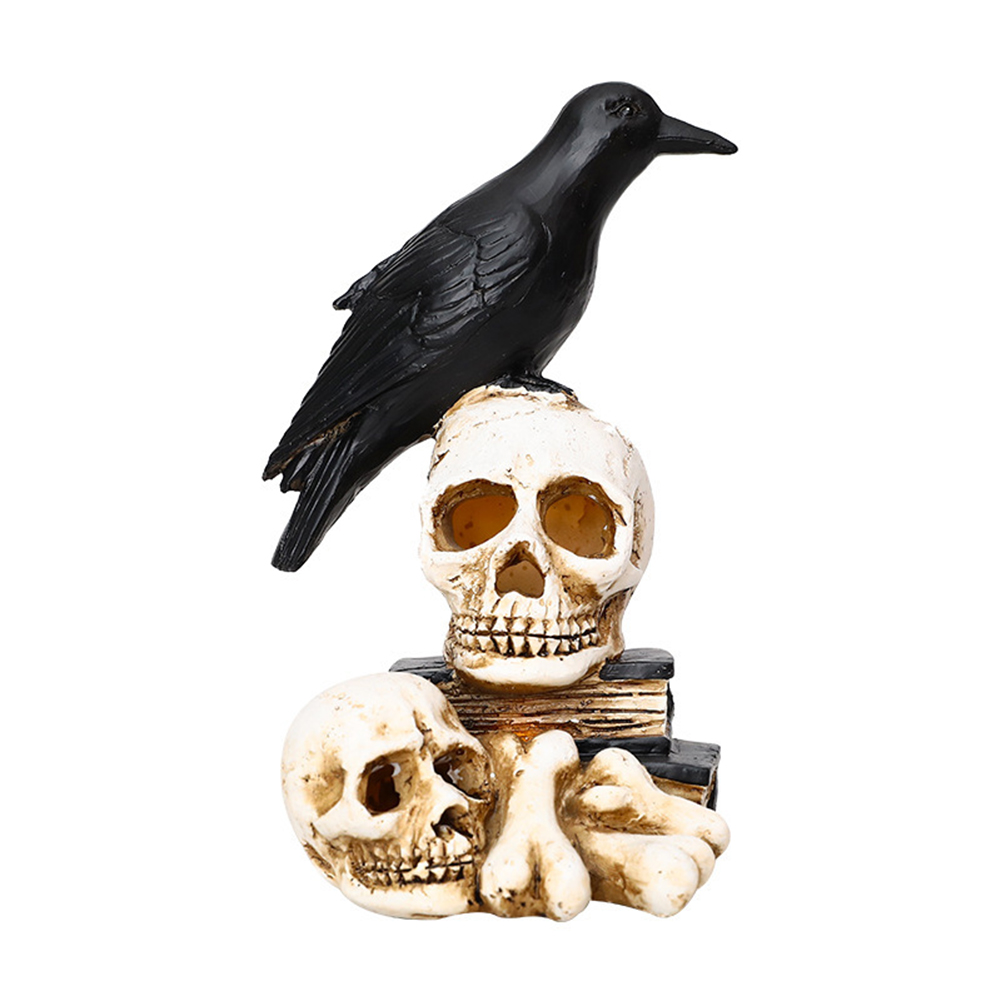 

Halloween Festival Decor Horror Props Crow Resin Skull Glowing Ornaments, 501 Original
