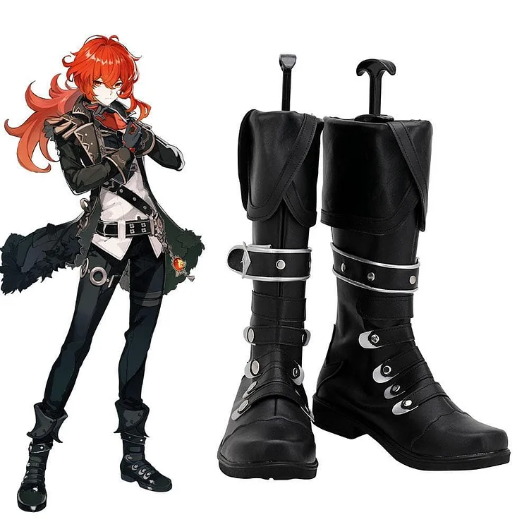 Diluc Black Shoes Cosplay Boots CC0259