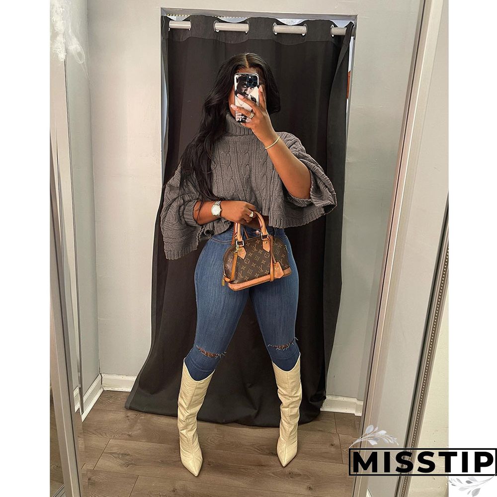 Winter Pullover Turtleneck Knitted Shawl Crop Sweaters