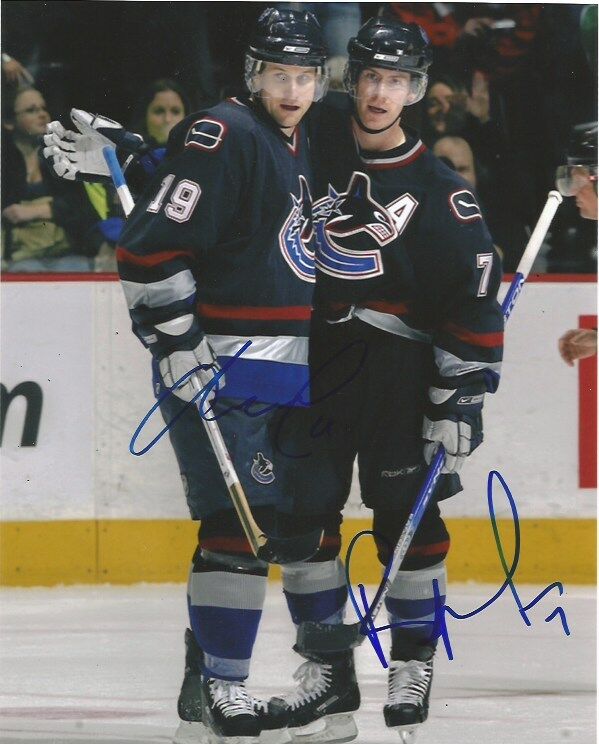 Vancouver Canucks Markus Naslund Brendan Morrison Autographed 8x10 Photo Poster painting COA D