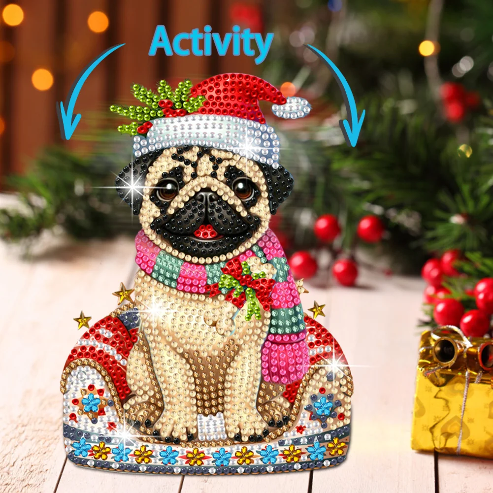 DIY Xmas Pug Acrylic Shaking Head Desktop Diamond Painting Art Kits for Kids