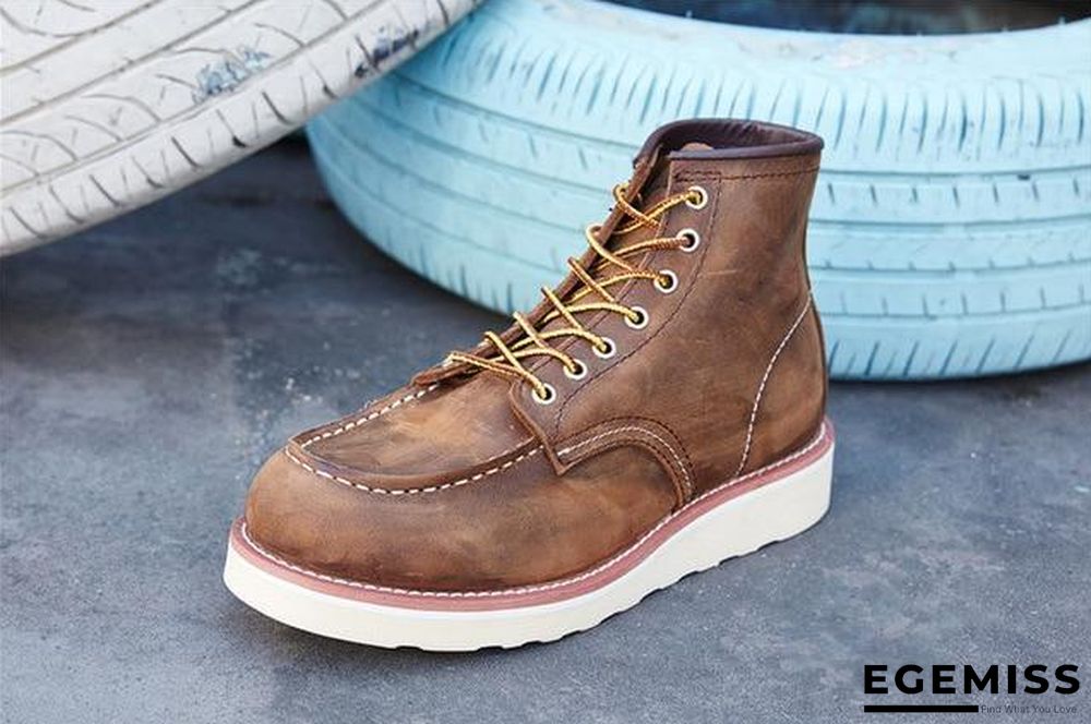 Vintage Men Boots Lace-Up Genuine Leather Boots Wing Men Handmade Work Travel Wedding Ankle Boots Casual Boots | EGEMISS