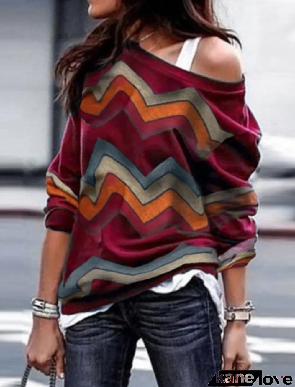 Casual Multi Color Wavy Loose Shirt with Sleeves