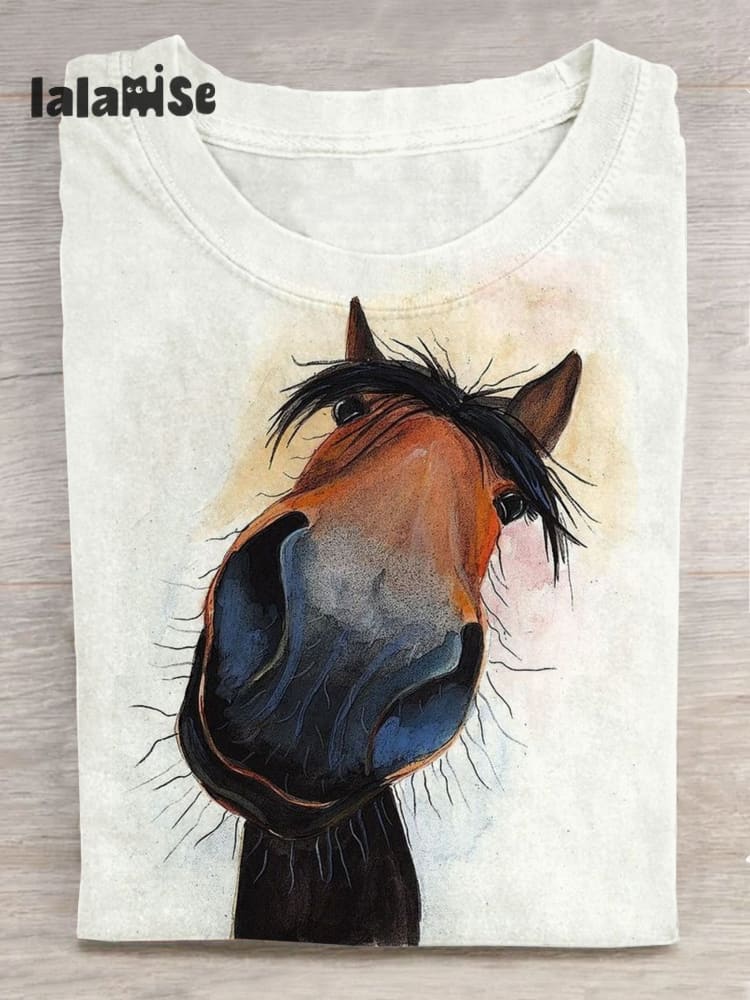 Funny Horse Art Print T - Shirt White / S