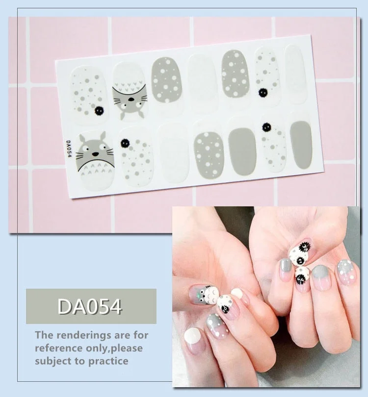 Full Cover Wraps Nail Polish Stickers Strips Plain Nail Art Decorations Heart Designs Glitter Powder Manicure Tips-Nail Inspo