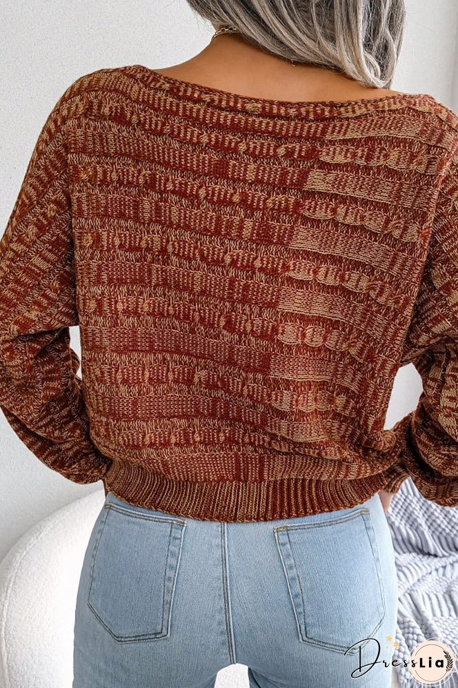 Cable Knit Wide Shoulder Short Length Sweaters Top