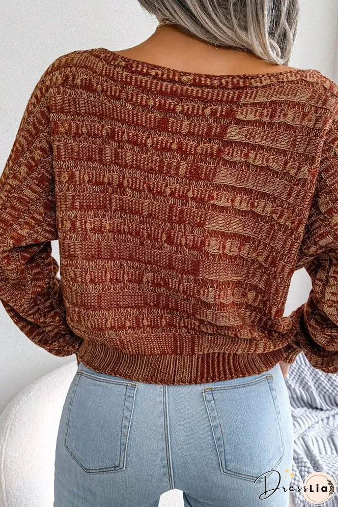 Cable Knit Wide Shoulder Short Length Sweaters Top