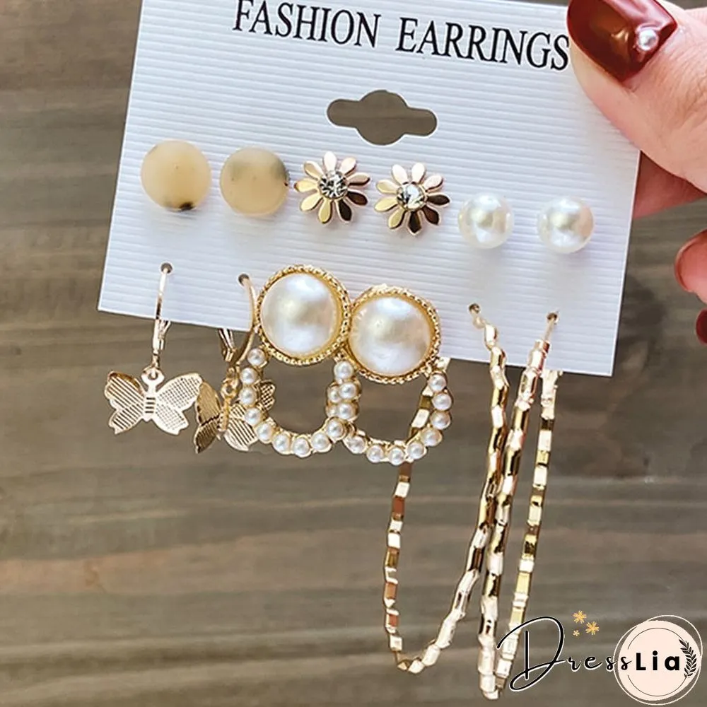 17KM Fashion Pearl Hoop Earrings Set For Women Geometirc Gold Metal Circle Hoop Earrings Brincos Trend Jewelry Gift