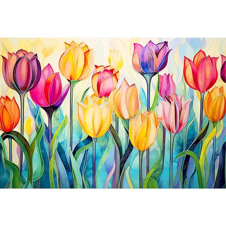 Glass Tulip Field 60*40CM (Canvas) Full Round Drill Diamond Painting gbfke