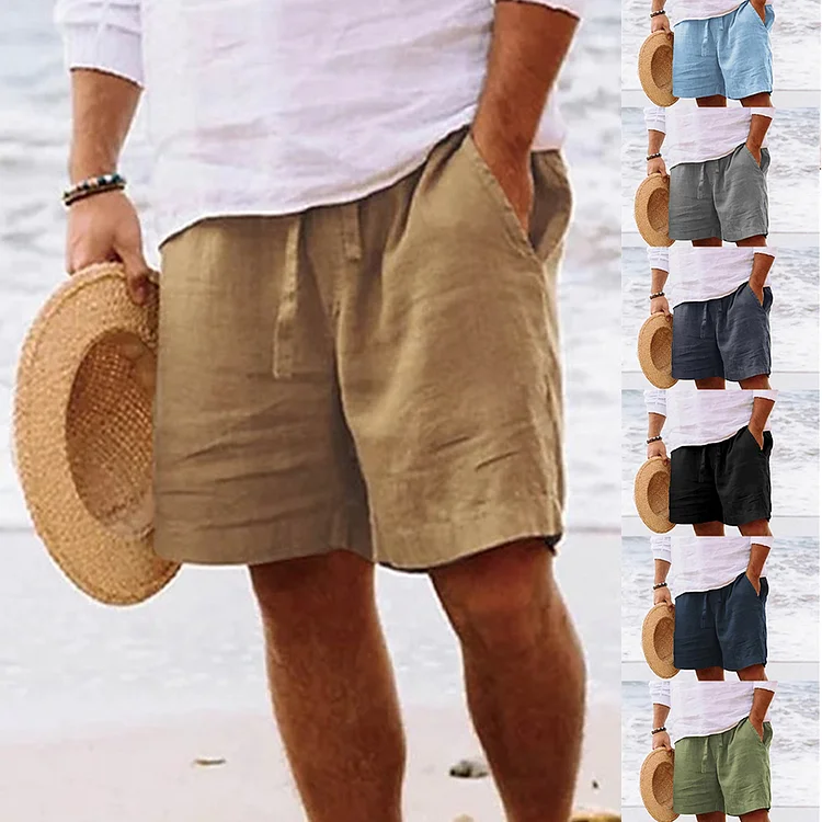 Men's Casual Cotton Linen Breathable Beach Shorts
