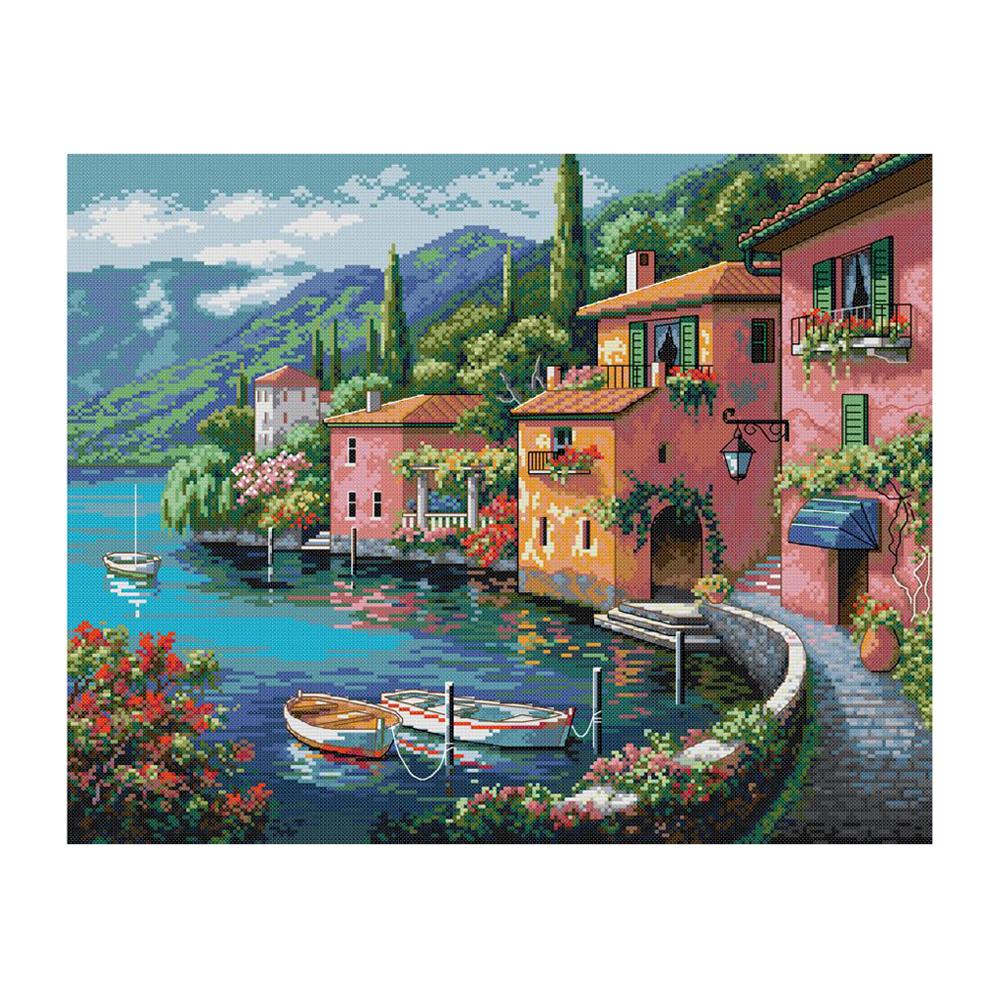 

Color house by the water - 14CT Stamped Cross Stitch - 52*44cm, 501 Original