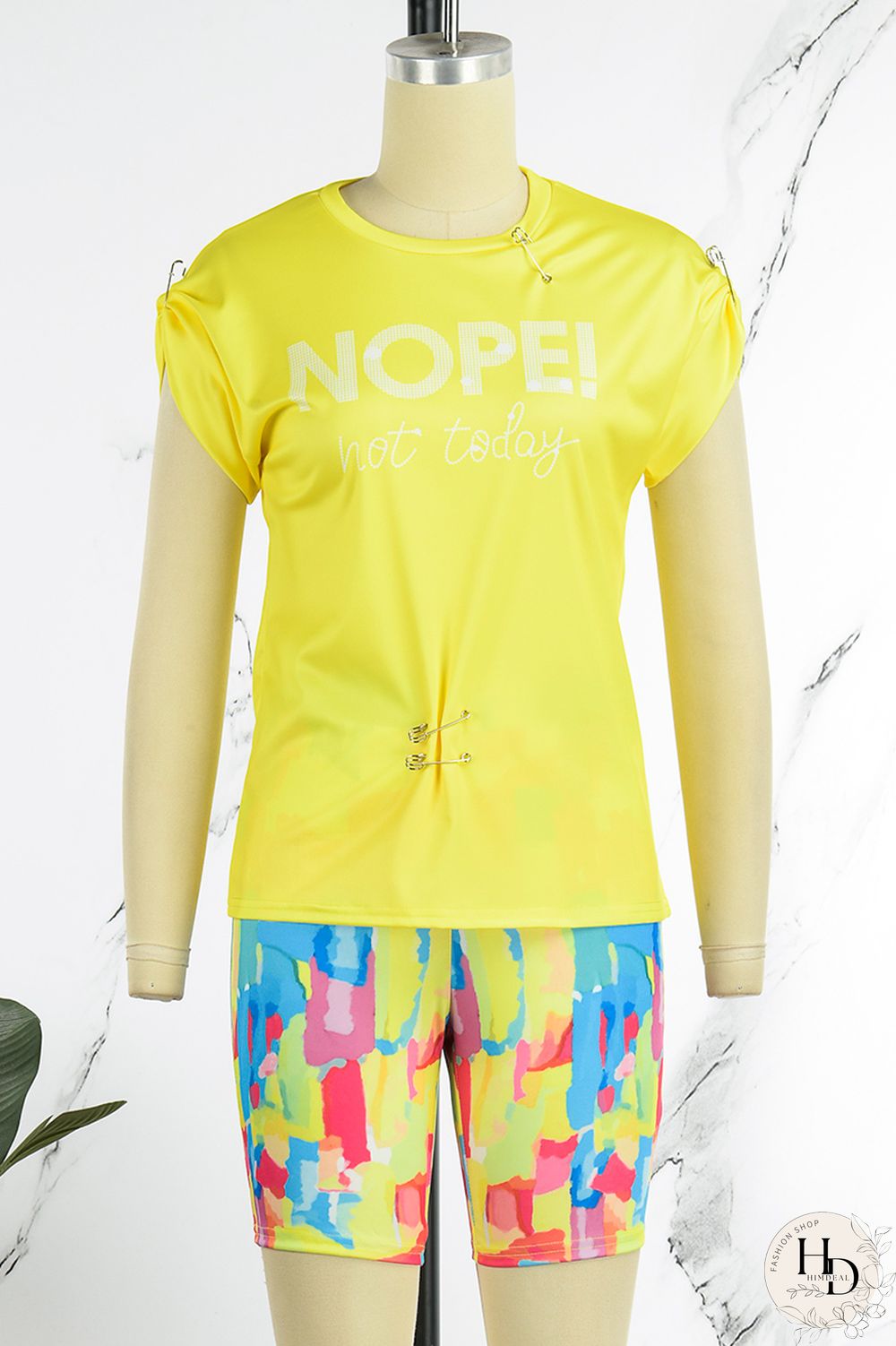 Dark Blue Casual Street Print Patchwork O Neck Short Sleeve Two Pieces