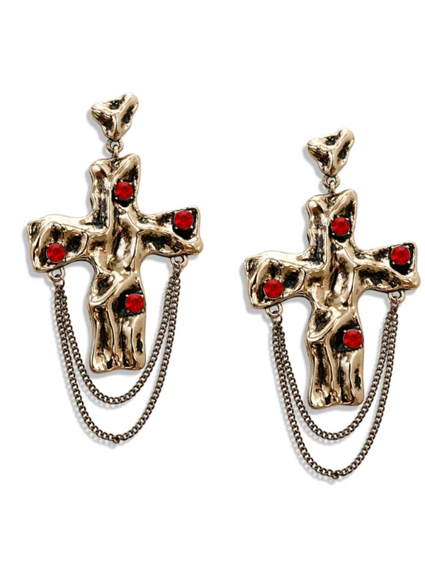 Ruby Cross Tassel Earrings-mysite