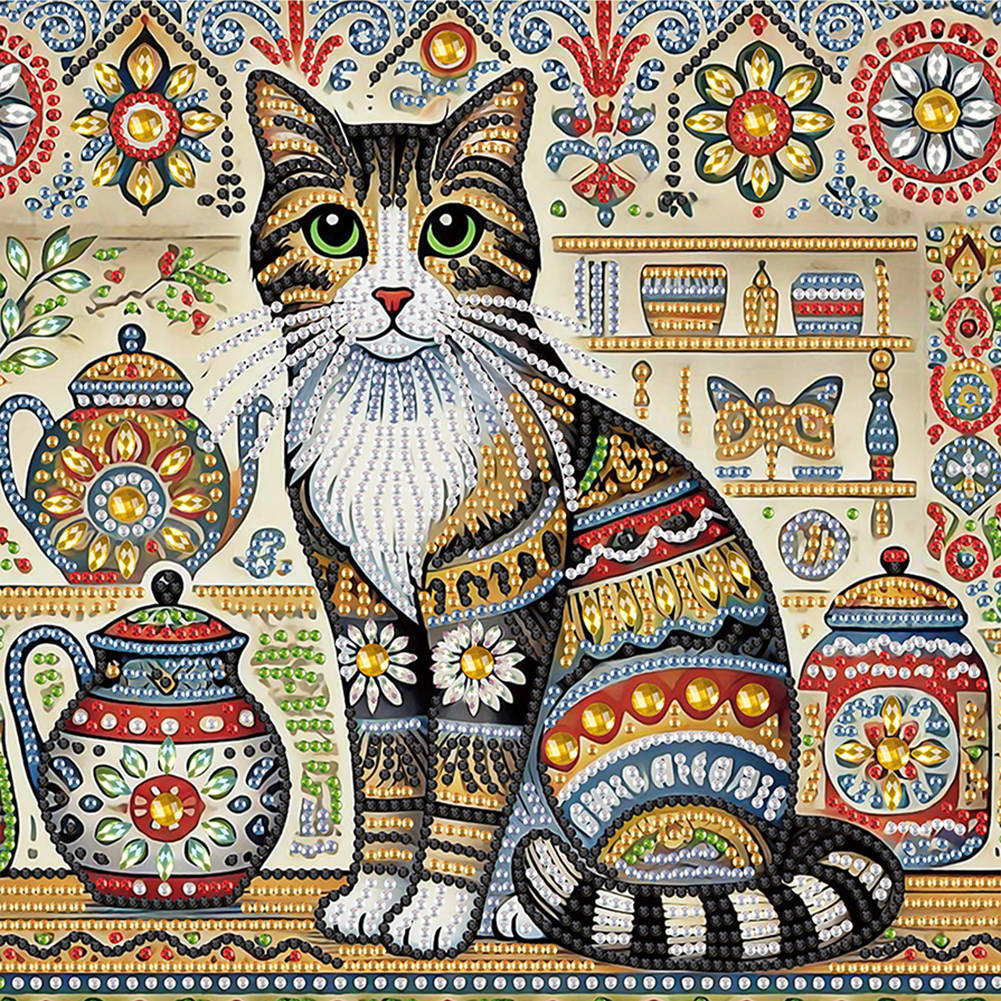 Mandala Cat 30*30cm(canvas) special shaped drill diamond painting