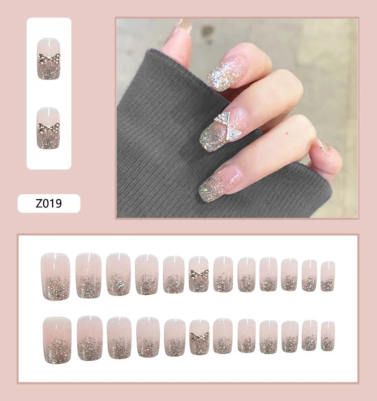 24pcs Stereoscopic Butterfly Light Luxury Elegant Nude Lady Style Removable Nail False Nail Manicure Tool-Nail Inspo