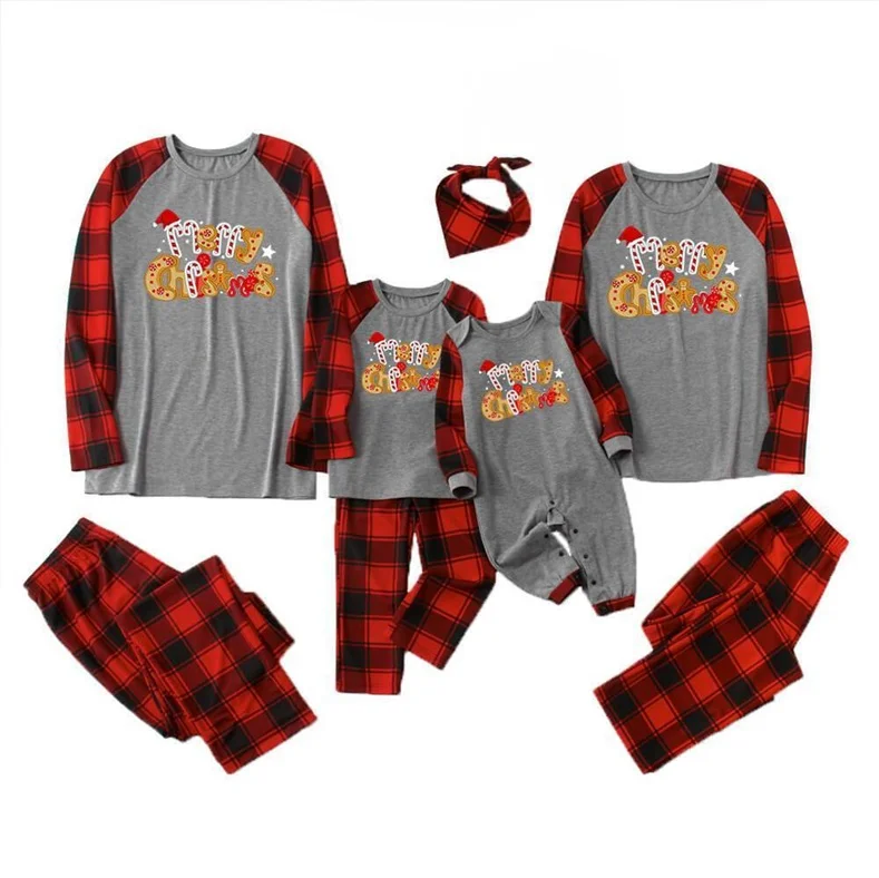 Candy Bar Merry Christmas Grey&Red Plaid Family Matching Pajamas