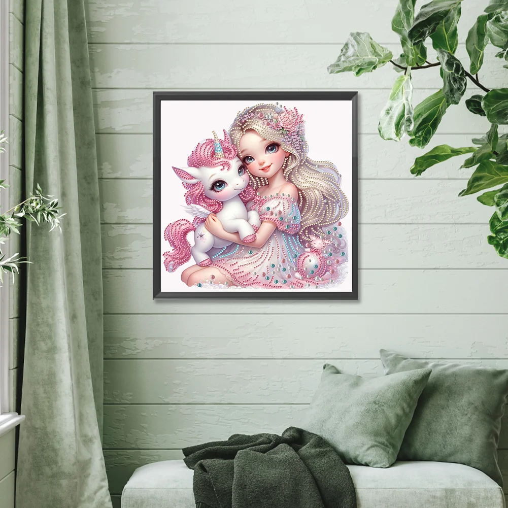 Diamond Painting - Partial Special Shaped Drill - Girl and Unicorn(Canvas|30*30cm)