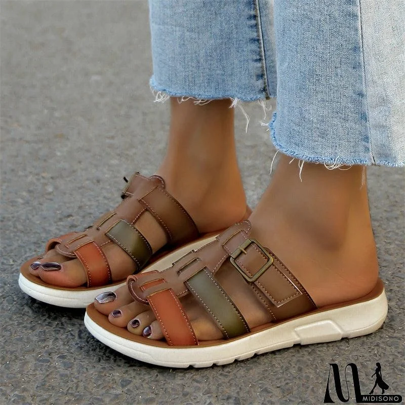 MidiSono - Summer Hollow Out Woven Contrast Color Slippers for Women