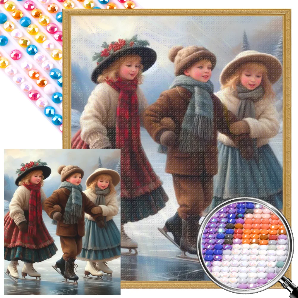 Full Round Partial AB Diamond Painting - Children Skating(Canvas|45*55cm)