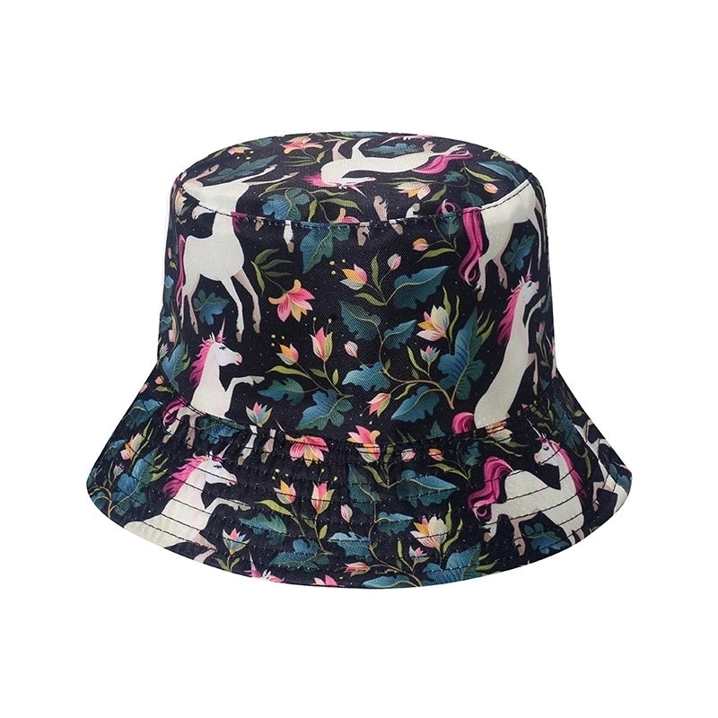 Unisex Vacation Plant  Printing Flat Eaves Bucket Hat