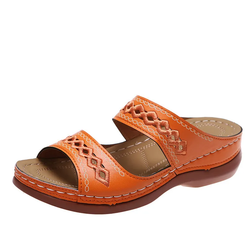 Breakj Breakj New Large-Size Slippers Retro Car Line Anti-Slip Round Slope And Comfortable Word Cool Slippers Woman