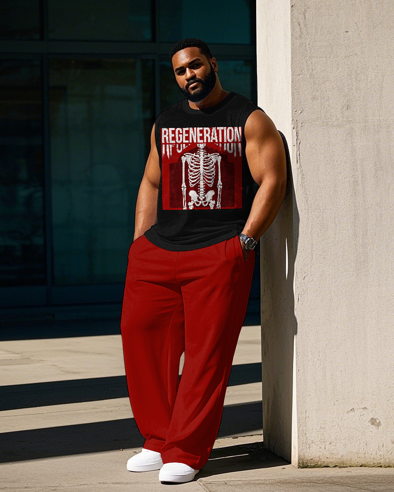 Men's Big and Tall Street Fashion Skull & REGENERATION Poster Printed Vest and Pants Set