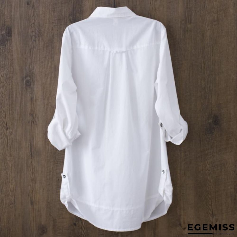 100% Cotton Women White Long-sleeved Slim Blouse Casual Shirts Button Tops | EGEMISS