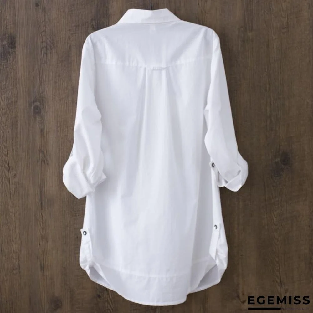 100% Cotton Women White Long-sleeved Slim Blouse Casual Shirts Button Tops | EGEMISS